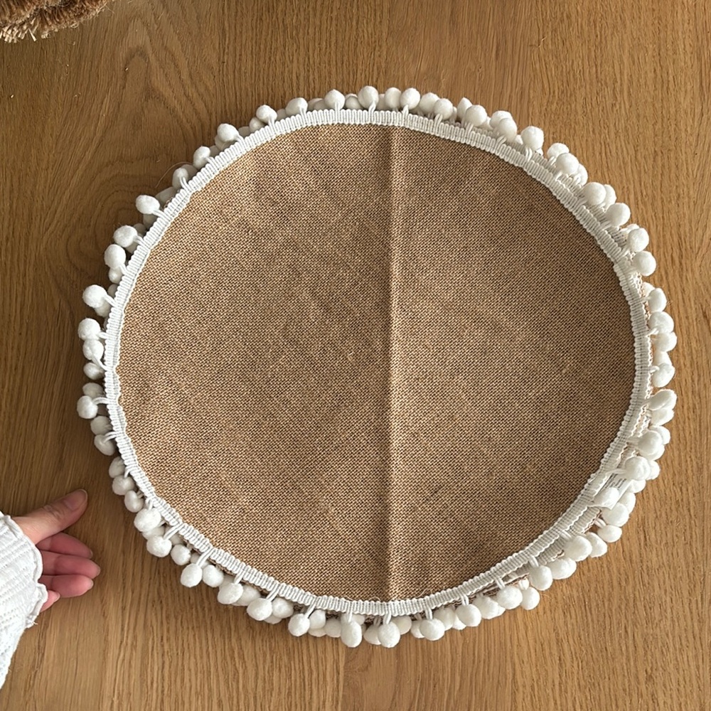 Gifts for Mom 🌸✨ 4 Round Tan Placemat with White Pom Poms